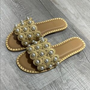 Dolce Vita Tan Pearl Embellished Sandals